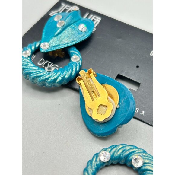 Jeff Lieb Blue Door Knocker Clip On Earrings Rhinestones Made in USA Nickel Free - Picture 5 of 6